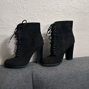 JustFab Black Lace-Up Ankle Booties